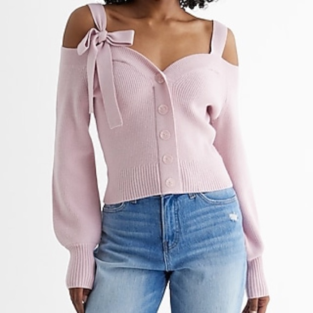 NWT Express tipped off shoulder tie cardigan
